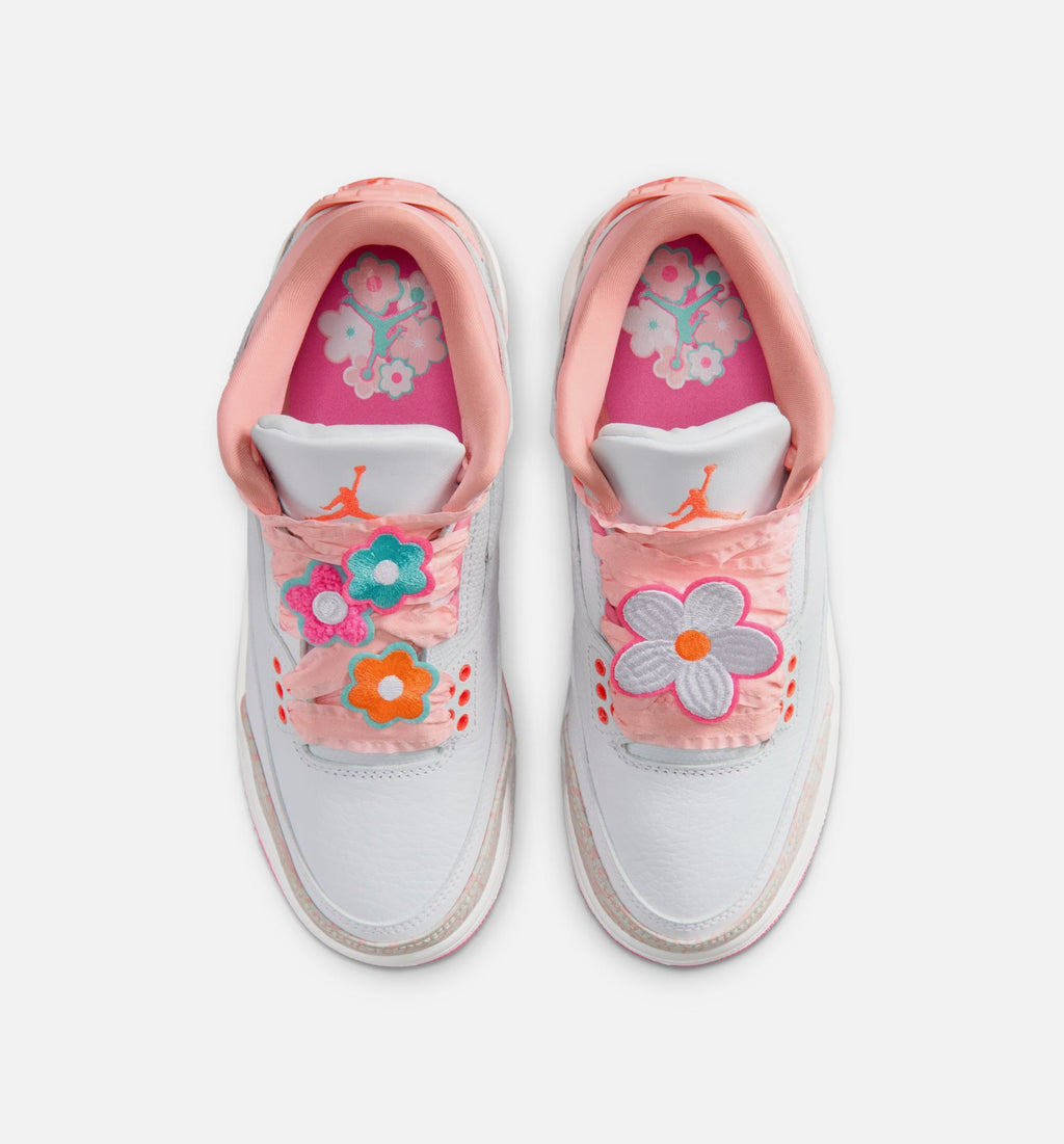 Air Jordan 3 Retro Spring Flowers Youth Sneakers - Pearl Pink/Pink Bloom/Pink Glow/Hyper Orange