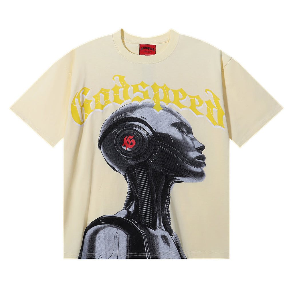 Godspeed T-shirts Technology Robot Printing Cotton Casual Short Sleeve Men and Women