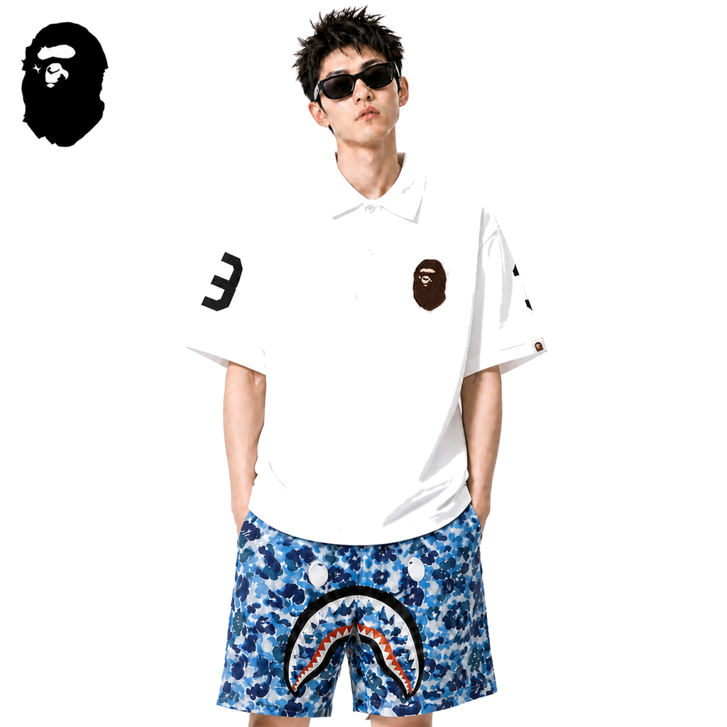 BAPE Embroidered Ape Head Men's Polo Shirt - White