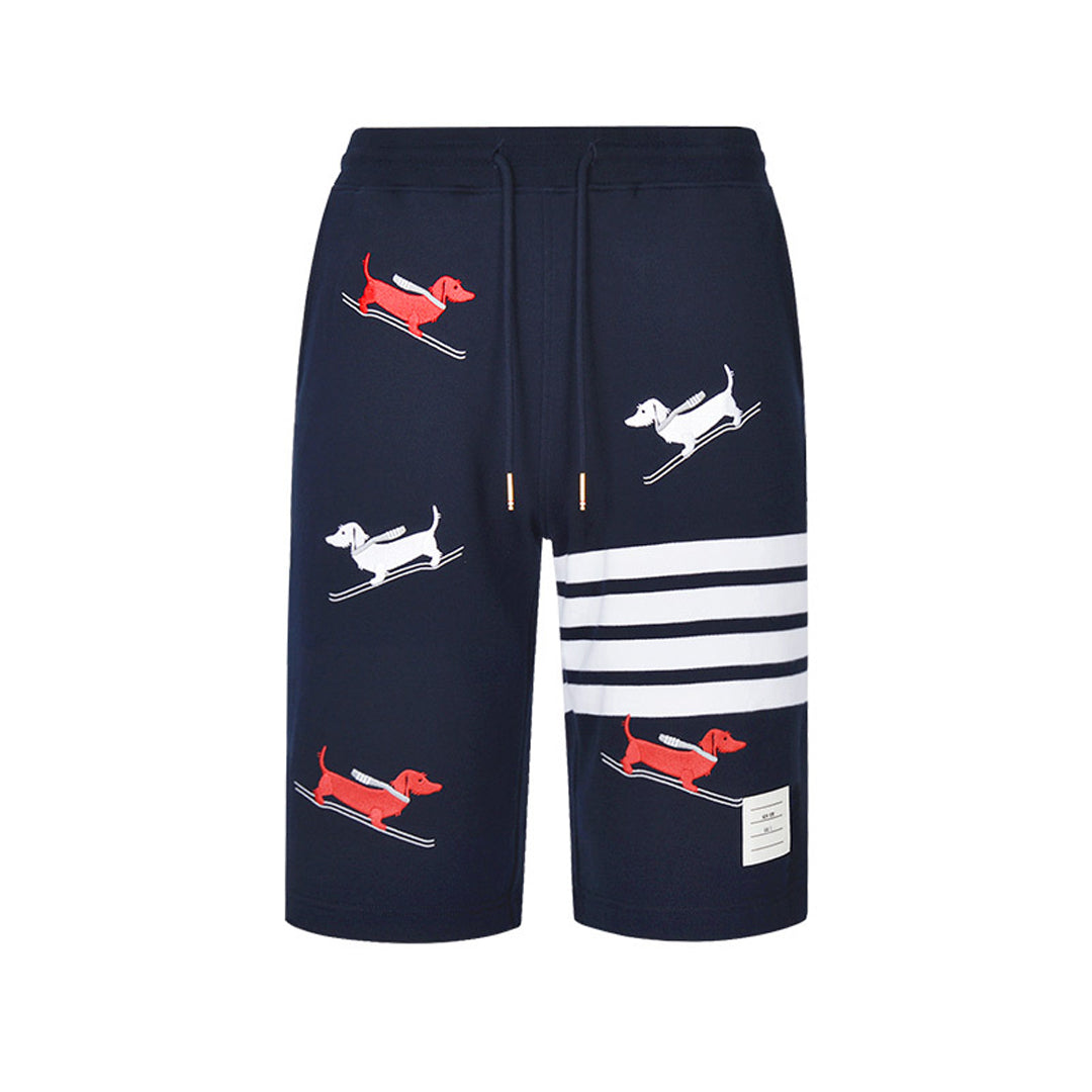 Thom Browne Style Unisex Casual Sweatpants with Signature Four-Bar Detail