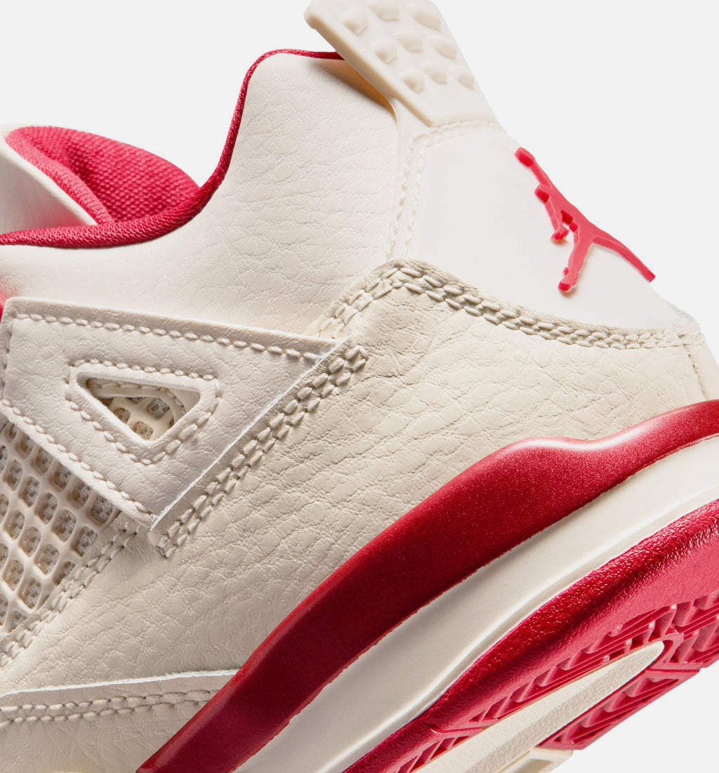 Air Jordan 4 Retro Valentine's Day Preschool Lifestyle Shoes - Light Ivory/Sierra Red/Intense Red