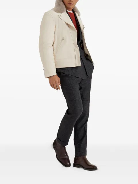 Brunello Cucinelli fur-collar leather jacket