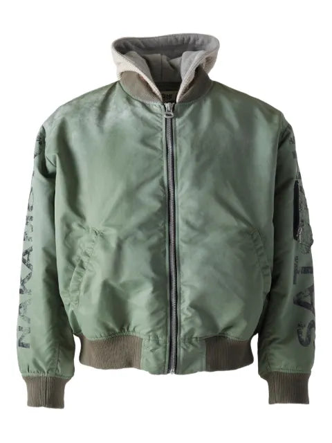 SATOSHI NAKAMOTO hooded graphic bomber jacket