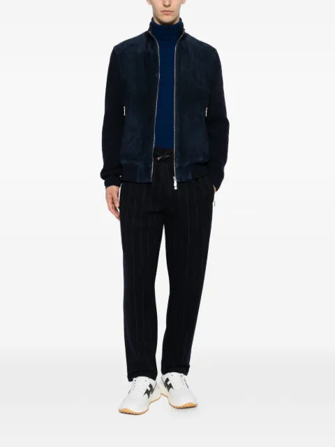 Eleventy suede-panelled ribbed-knit jacket