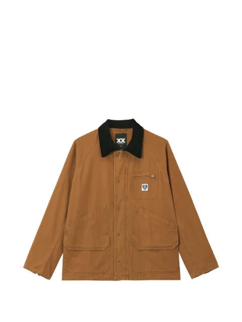 FINGERCROXX corduroy-collar logo-patch jacket