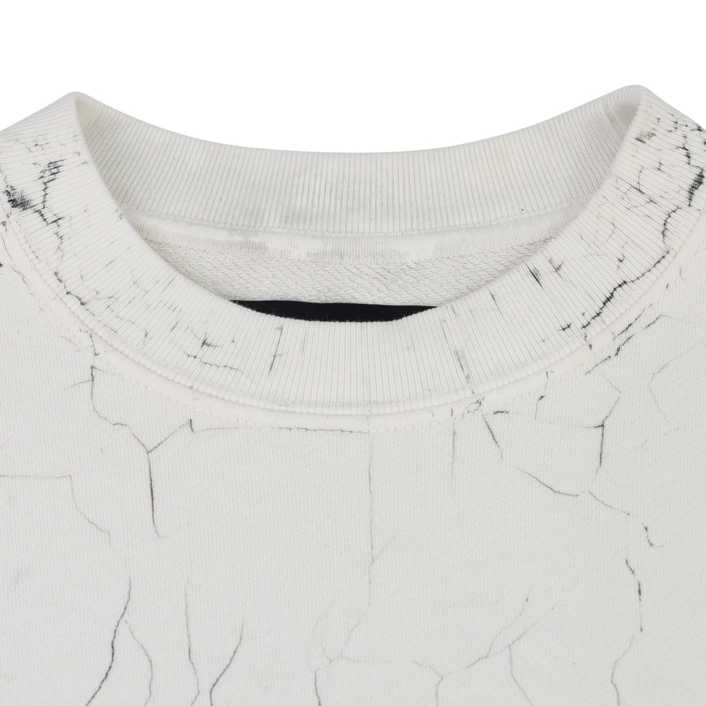 White Cracked Dye Core Logo Crewneck