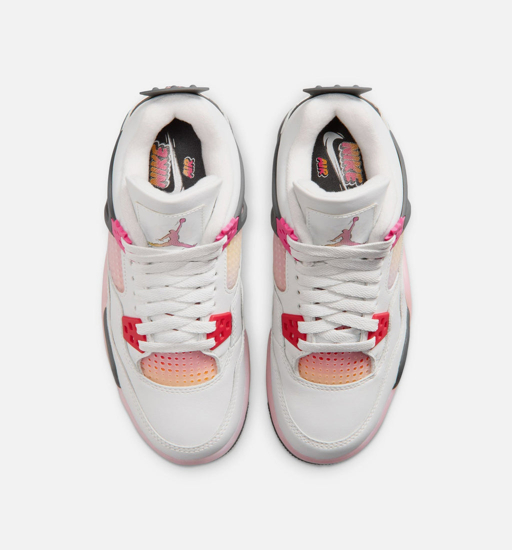 Air Jordan 4 Retro Comic Grade School Shoes - Off White Fire Pink Anthracite