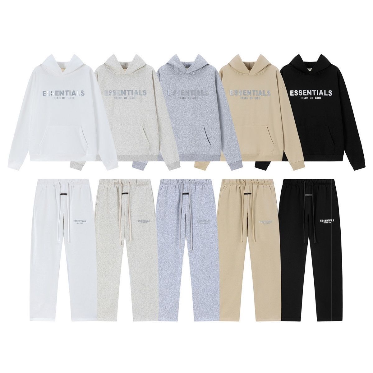 Fear Of God Essentials 3D Silicone Logo Fleece Hoodie Sweatpants Set