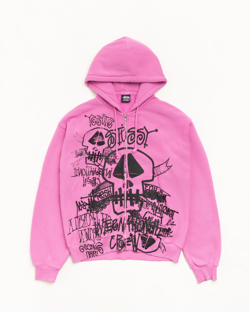 SKULLS ZIP HOODIE PIGMENT DYED