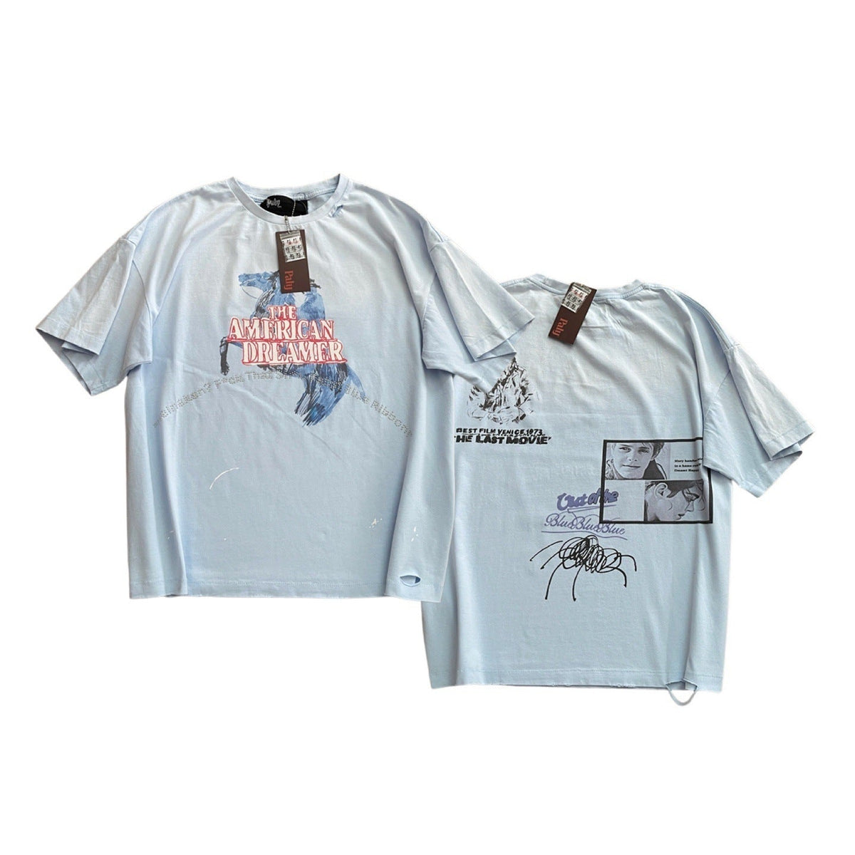 Paly Hollywood Portrait and Letter Graphic Crew Neck T-Shirt Unisex