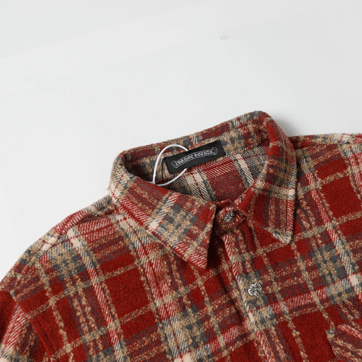 Chrome Hearts Embroidered Leather Cross Detail Flannel Shirt