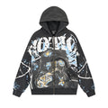 MIXED EMOTION Washed Black Graphic Zip Hoodie