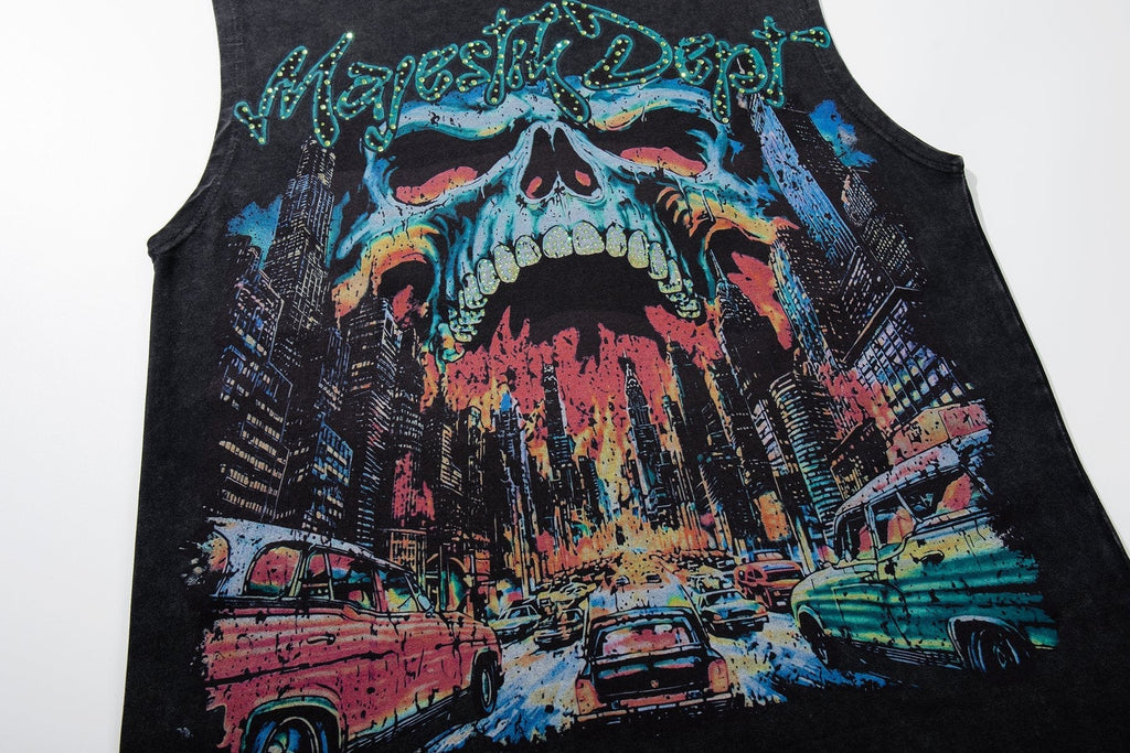 MAJESTIK New York Skull Graphic Sleeveless T-Shirt