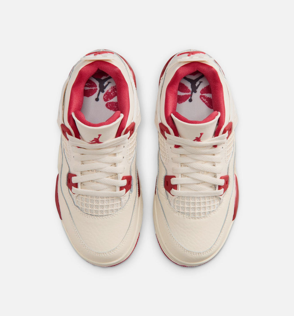 Air Jordan 4 Retro Valentine's Day Preschool Lifestyle Shoes - Light Ivory/Sierra Red/Intense Red