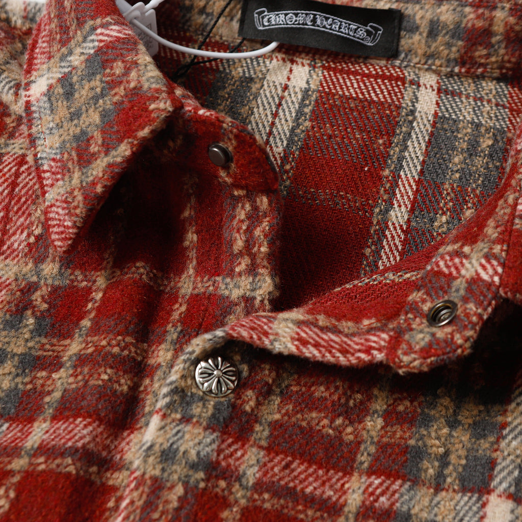 Chrome Hearts Embroidered Leather Cross Detail Flannel Shirt
