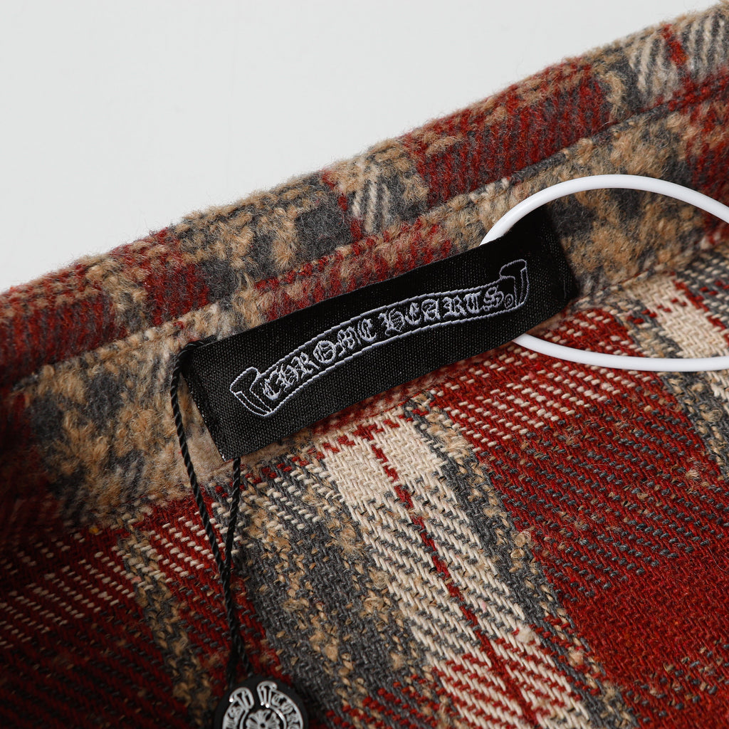 Chrome Hearts Embroidered Leather Cross Detail Flannel Shirt