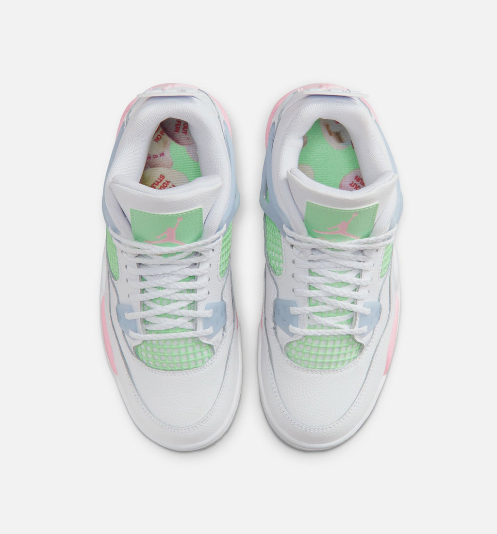 Air Jordan 4 Retro Medium Soft Pink Girls' Grade School Sneakers - White/Medium Soft Pink/Half Blue