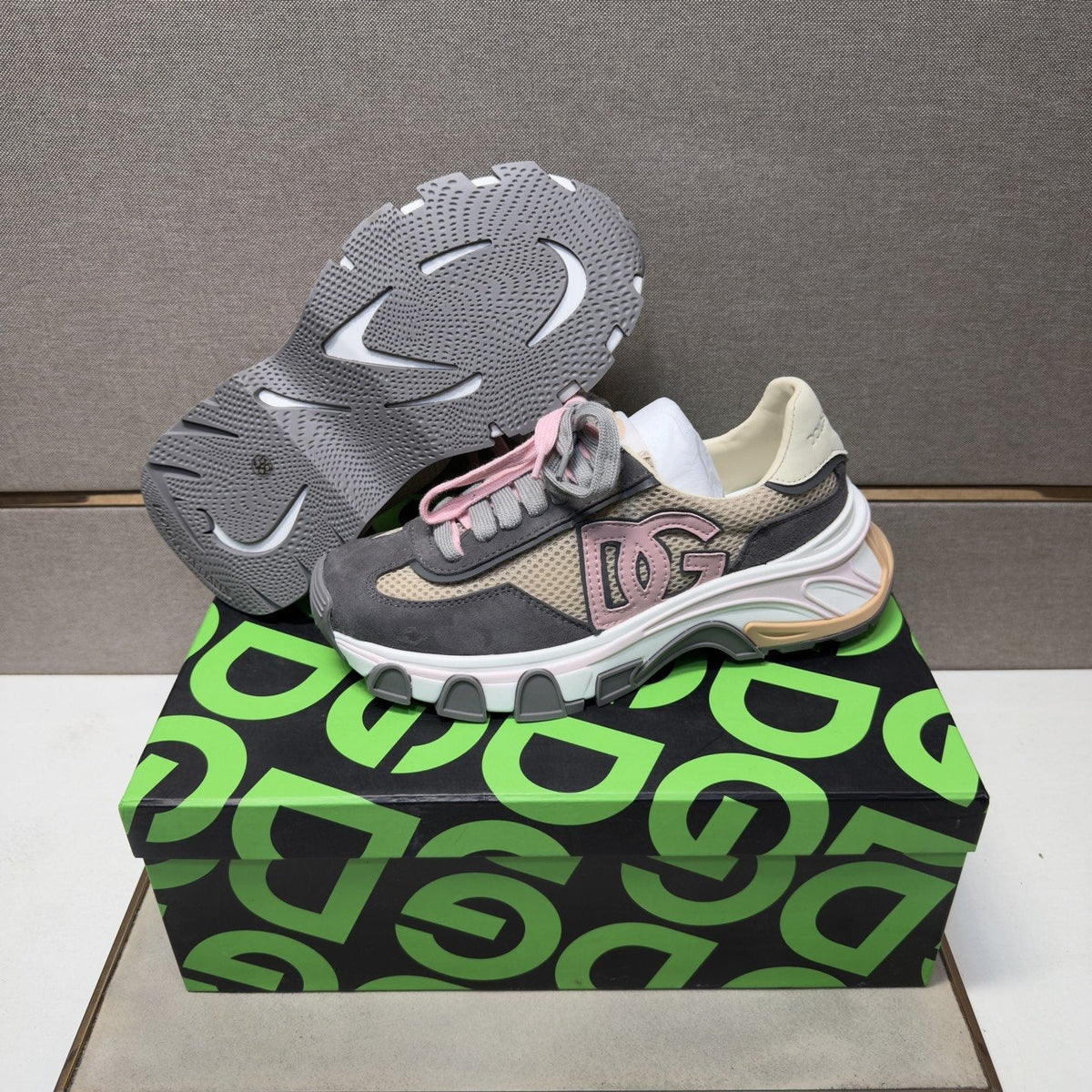Dolce & Gabbana Gray, Cream and Pink Sneakers