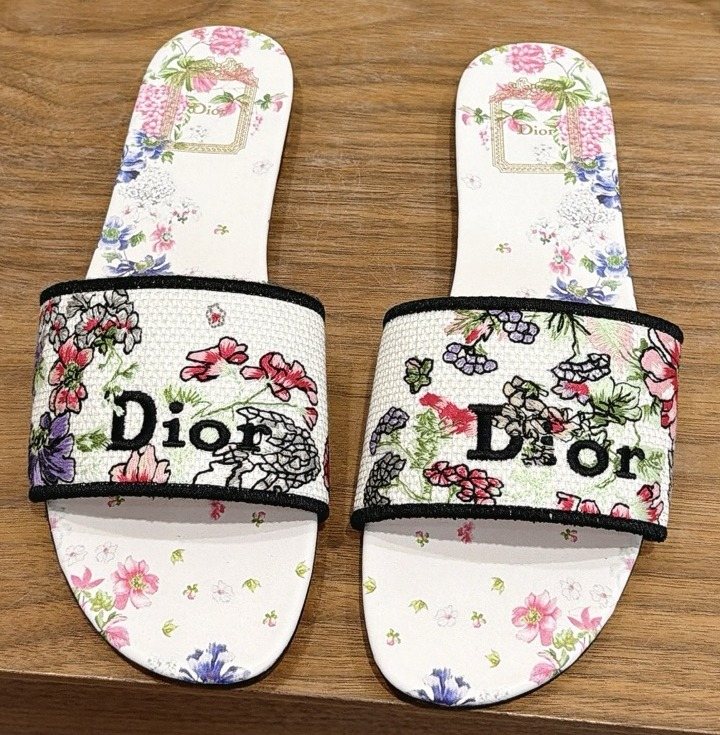 Dior Floral Embroidered Slide Sandals