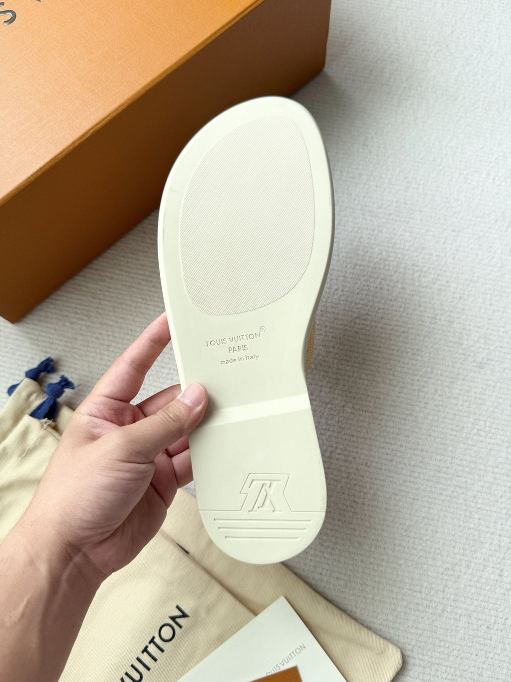 Louis Vuitton Beige Logo Slide Sandals