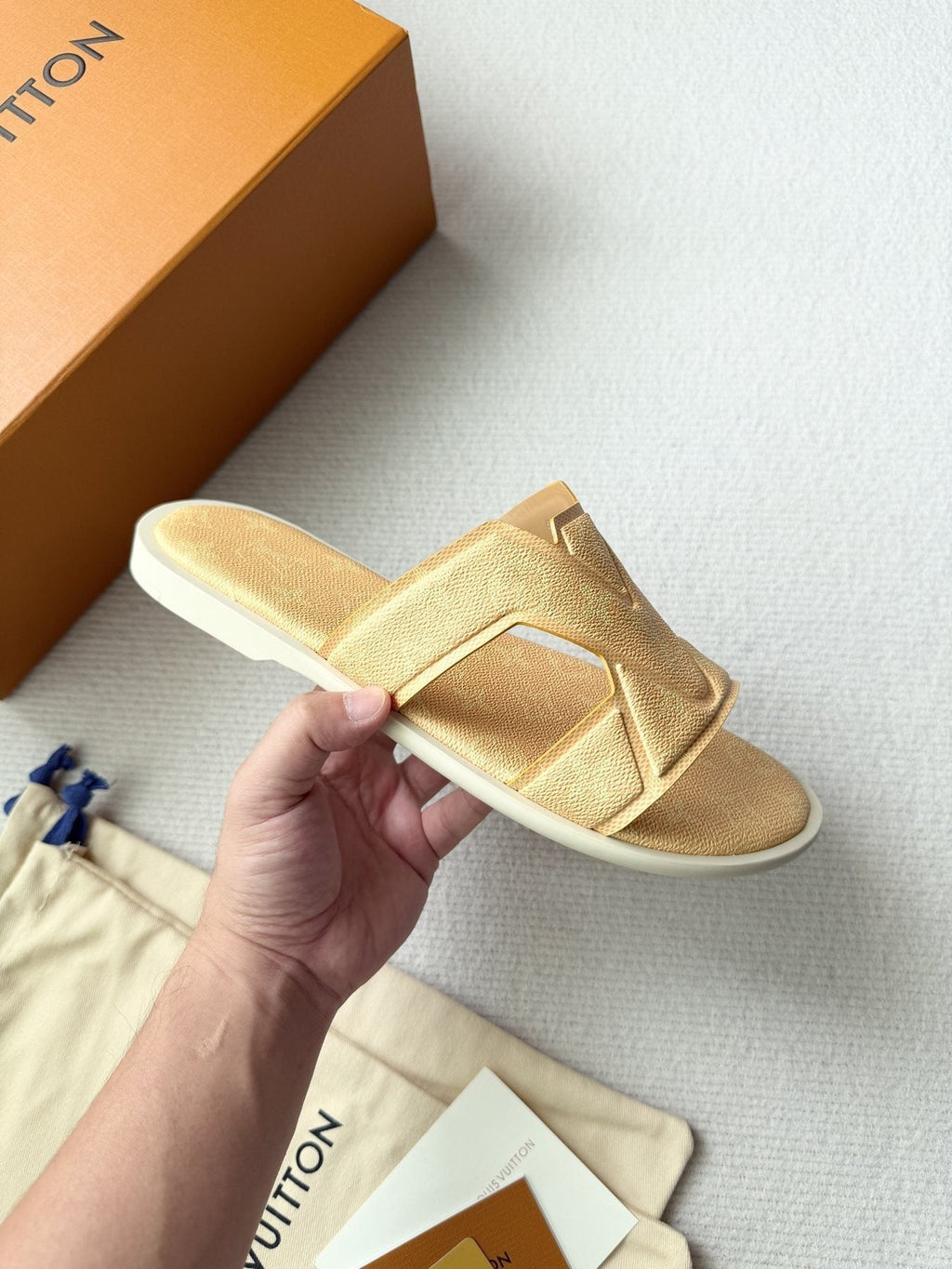 Louis Vuitton Beige Logo Slide Sandals