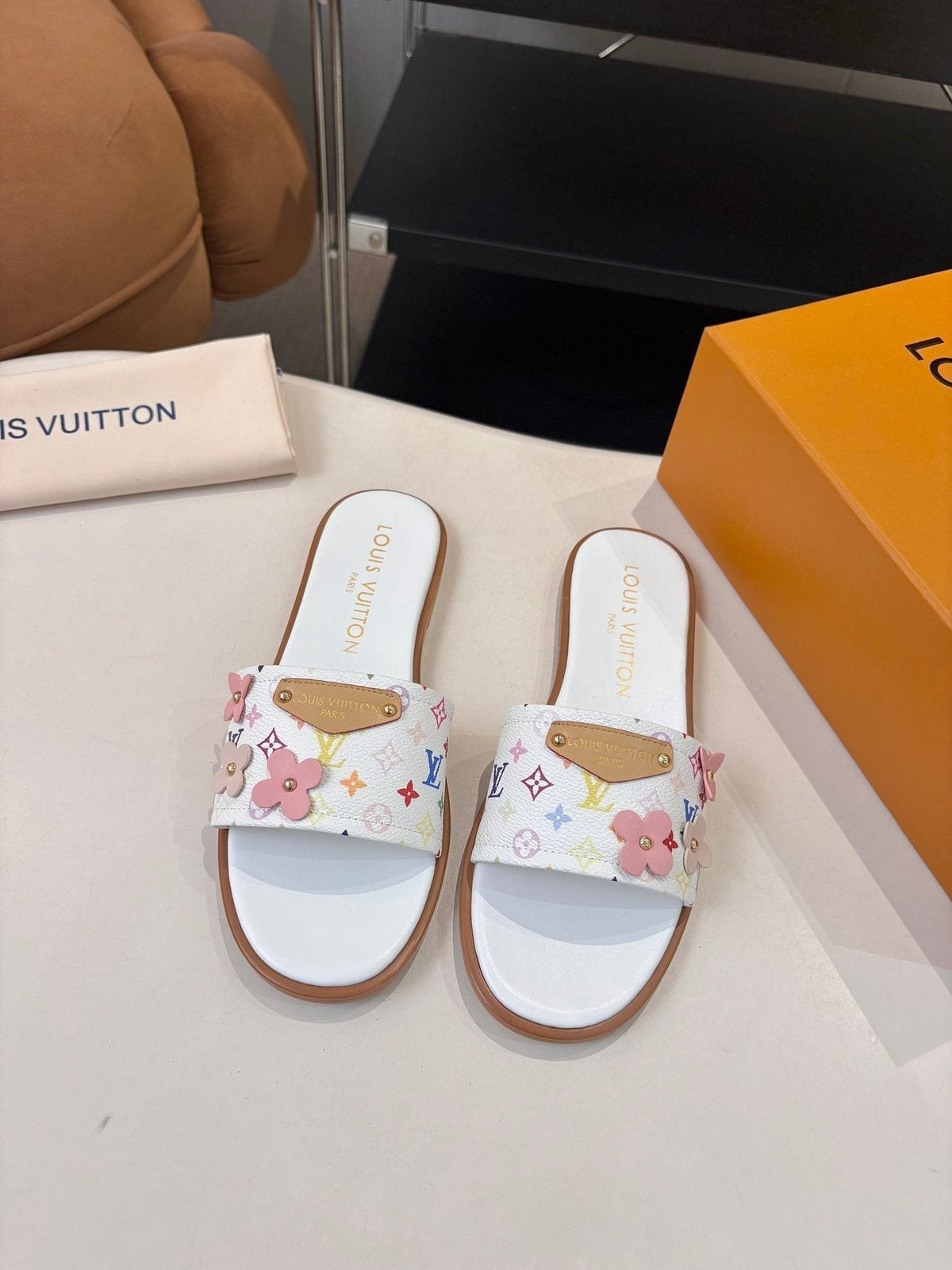 Louis Vuitton Floral Print Slide Sandals