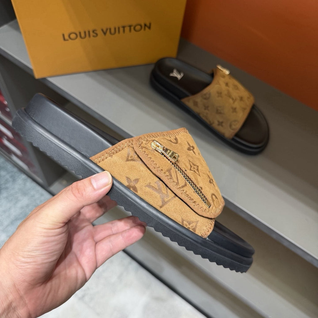 Louis Vuitton Tan Monogram Slide Sandals
