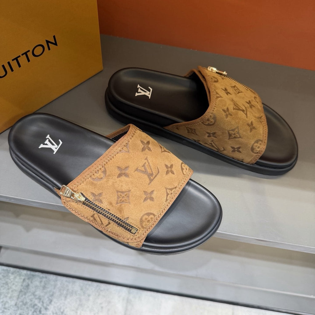 Louis Vuitton Tan Monogram Slide Sandals