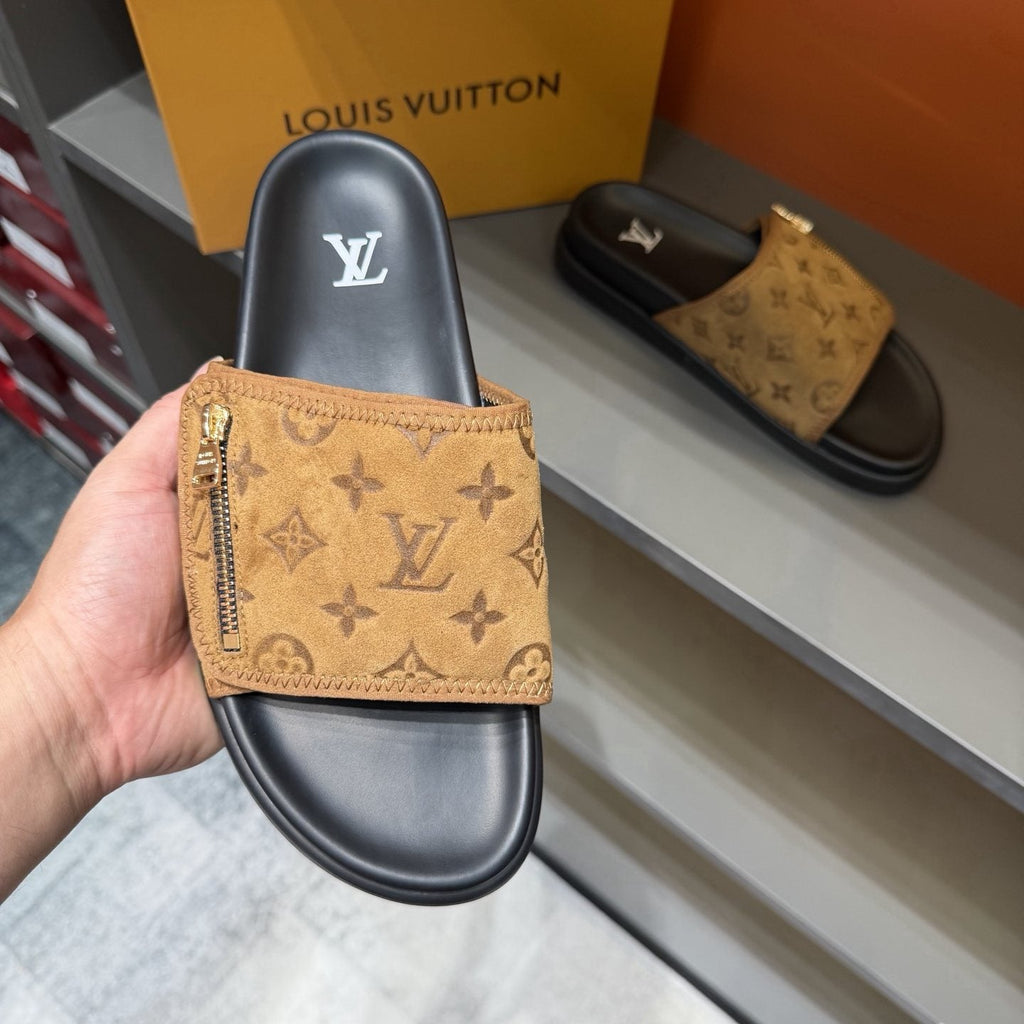 Louis Vuitton Tan Monogram Slide Sandals