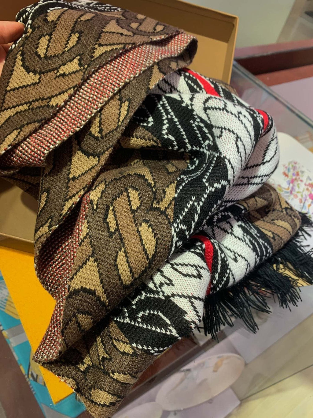 Burberry Patterned Fringed Scarf