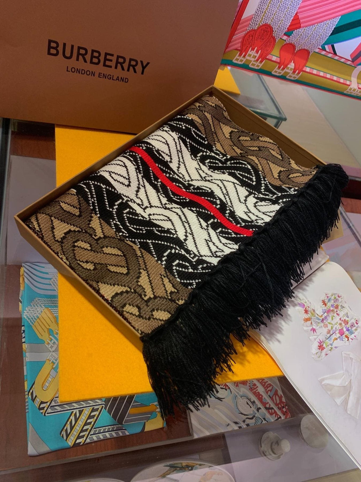 Burberry Patterned Fringed Scarf