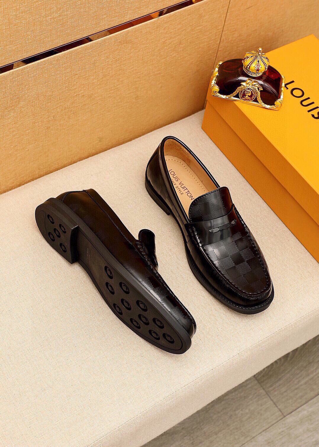Louis Vuitton Checkerboard Penny Loafers - Black and Dark Brown