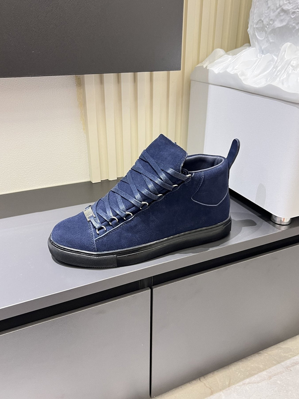 Balenciaga Navy Blue Lace-Up High-Top Sneakers