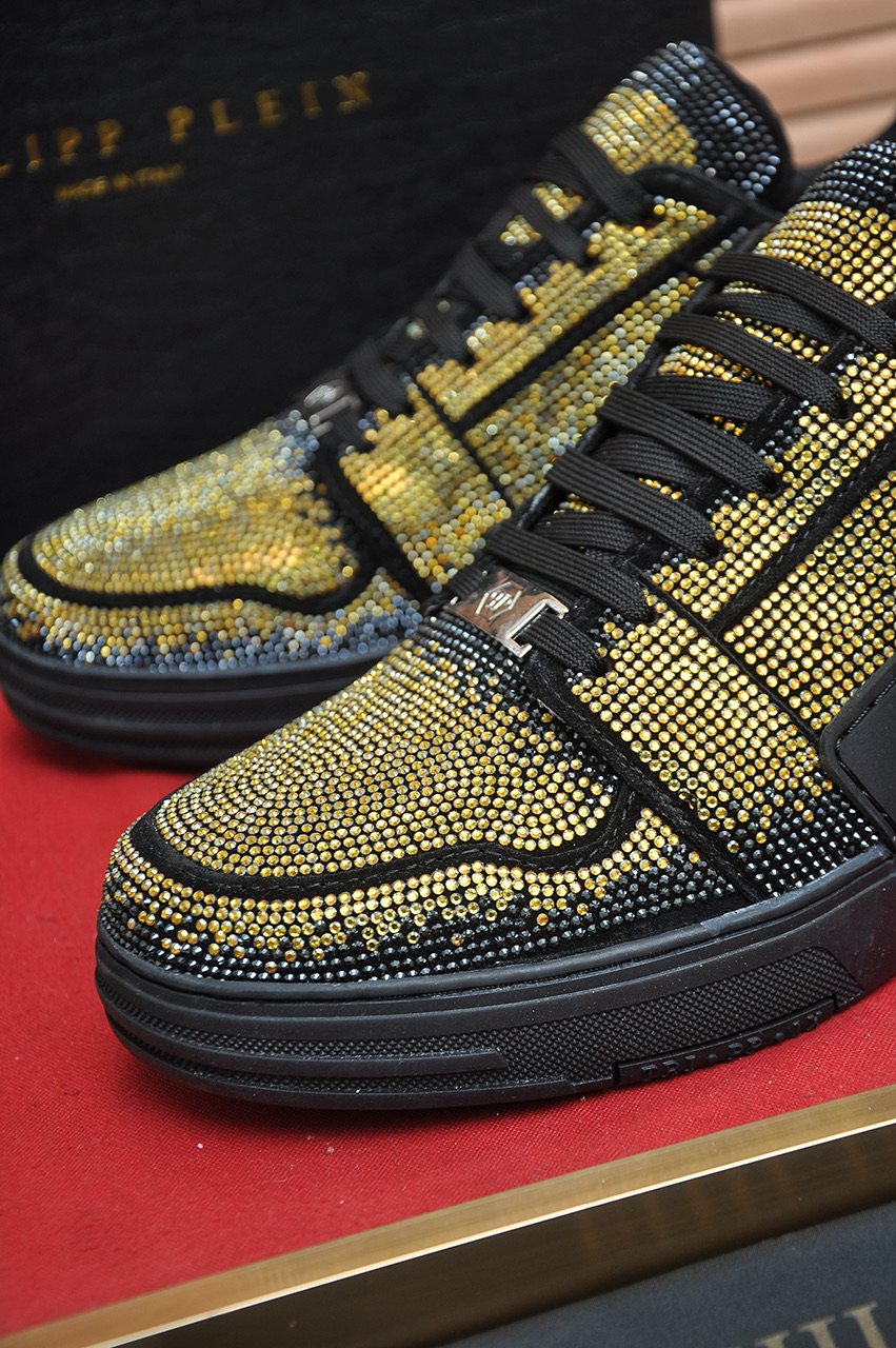 Philipp Plein Gold Studded Low-Top Sneakers