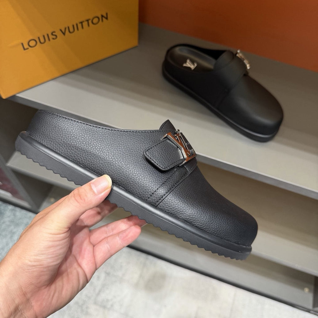 Louis Vuitton Men's Textured Buckle Slide Sandals