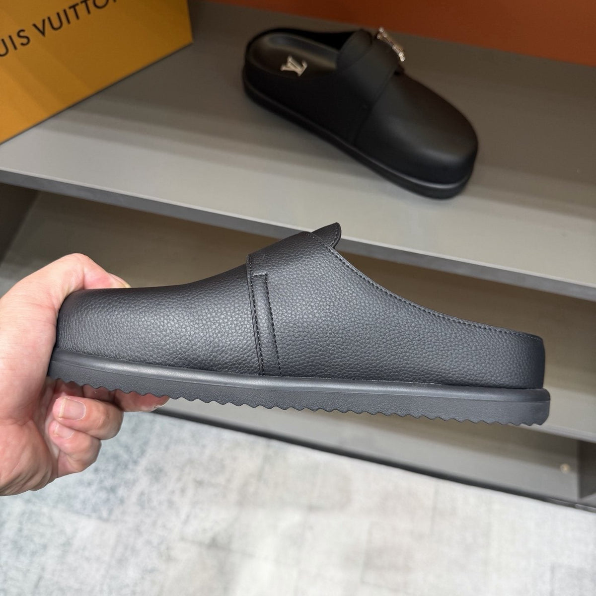 Louis Vuitton Men's Textured Buckle Slide Sandals