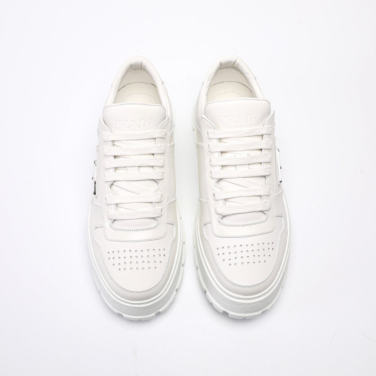 Prada Men's Triangle Plaque Low-Top Sneakers - Textured Lug Outsole