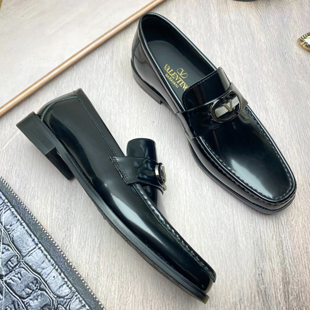 Valentino Square-Toe Loafers with Metal Detail
