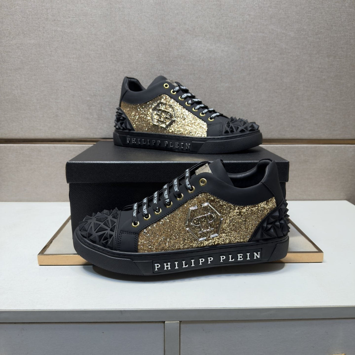 Philipp Plein Men's Studded Panel Low-Top Sneakers